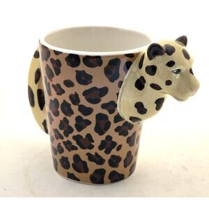 MUG/CUP-Leopard Print-Leopard Head and Handle, Unique, Holds 8 oz/1 cup